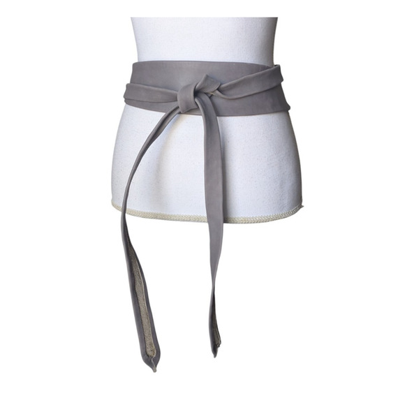 ADA Obi Wrap Belt OS Leather Elefante Gray Wide Classic NWT Retail $89 Boho - Picture 2 of 4